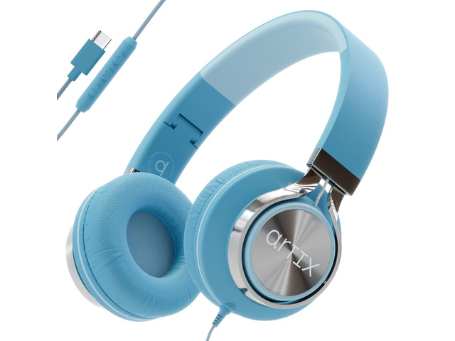 USB C Headphones Wired for Kids & Adults with Mic & Volume Control, Type C Wired Headphones for iPhone 17, 16, 15, Samsung, Android - USBC Teens...