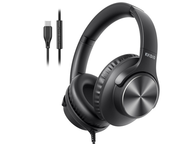 Wired Headphones with Mic, Volume & Playback Control, Over-Ear Foldable Headphones, USB-C Plug, 90° Swivel Ear Cups, 4.9ft Tangle-Free Cord for...