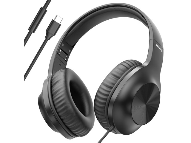 Upgraded USB C Wired Headphones, Over-Ear Type C Headphones with Microphone, HD Stereo Sound, Volume Control, Foldable USB Type C Headphones for...