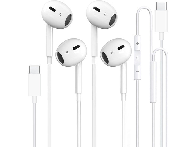 2 Pack Type C Headphones Wired for iPhone 17 16 16e 15 Pro Max Plus, USB C Earphones with Microphone & Delivers Crisp Stereo Sound with Rich bass...