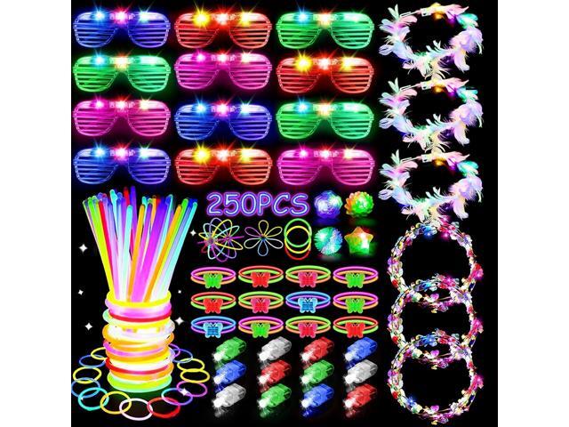 JOJUJB 250PCS Glow in the Dark Party Supplies for Kids Adults,Light Up Party Favors with Light Up Toy Glasses,100 Glow Sticks Bulk Party Pack DIY.