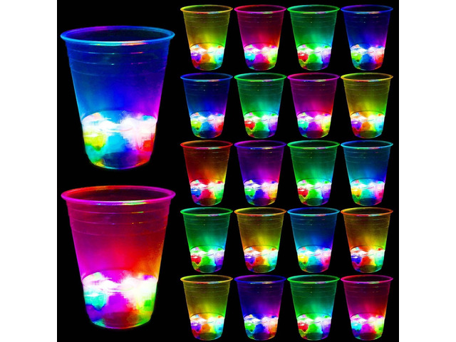 40 Pcs Glowing Party Cups, 16oz Plastic Light Up Cups with Flashing Color LED Lights for House Parties Birthdays Concerts Weddings BBQ Beach DJ...