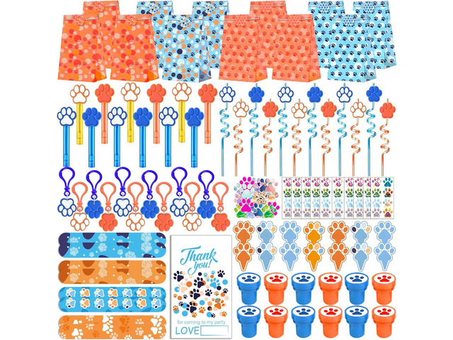 220PCS Blue and Orange Dog Paw Print Party Favors for Kids Theme Birthday Party Favors Decorations Supplies Goodie Bag Stuffer Pinata Filler...