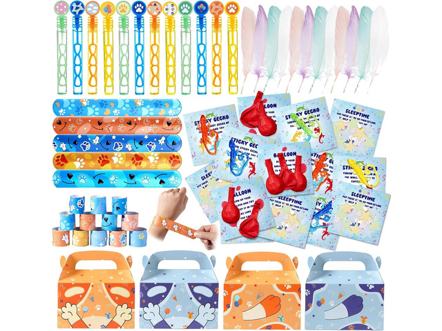Vanblue 120Pcs Blue Color Dog Party Favors,Birthday Decorations Supplies for Kids,Sticky Gecko,Red Balloon with Cards Goodie Bag Stuffers,Classroom...