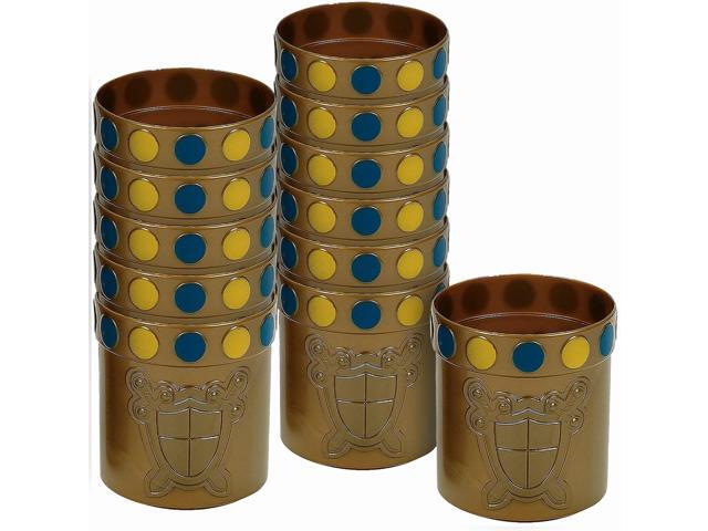 Fun Express Set of 12 Pieces Knight Party Mugs with Jewel Rim, Holds 8 oz, BPA Free Plastic, Royal and Princess Themed Party Supplies, Golden