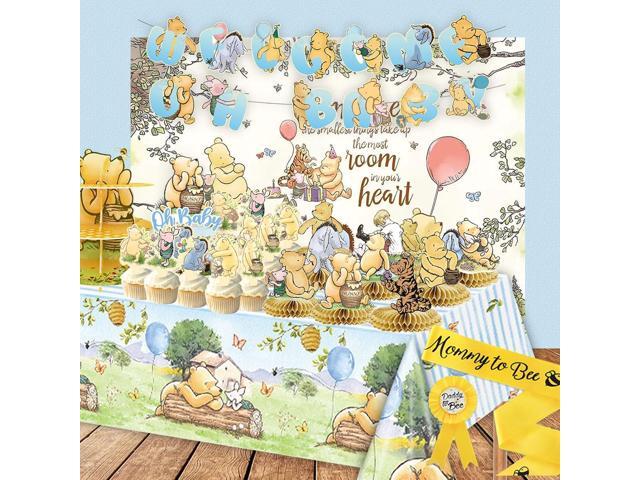 Classic Winnie Baby Shower Decorations Kit, All-in-1 Vintage Winnie Party Supplies Decorations, Classic The Pooh Backdrop Cake Topper, Winnie Baby...
