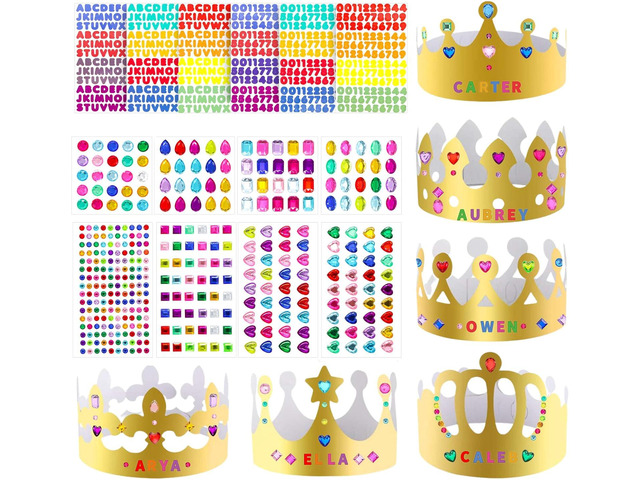 38 Pcs Paper Crowns for Kids Boys Girls Adults Princess Prince King, Classroom Crown, Birthday Party Hats with Gold Gem Jewels Number Letter...
