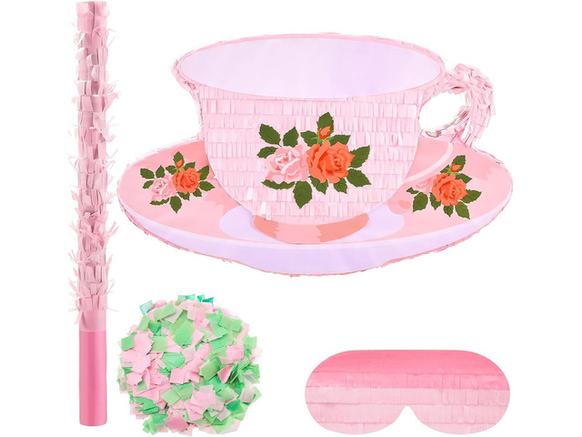 Lewtemi Tea Cup Tea Pot Piñata for Birthday Party Colorful Piñata with Stick, Blindfold, Confetti for Adults Birthday Baby Shower Party Supplies