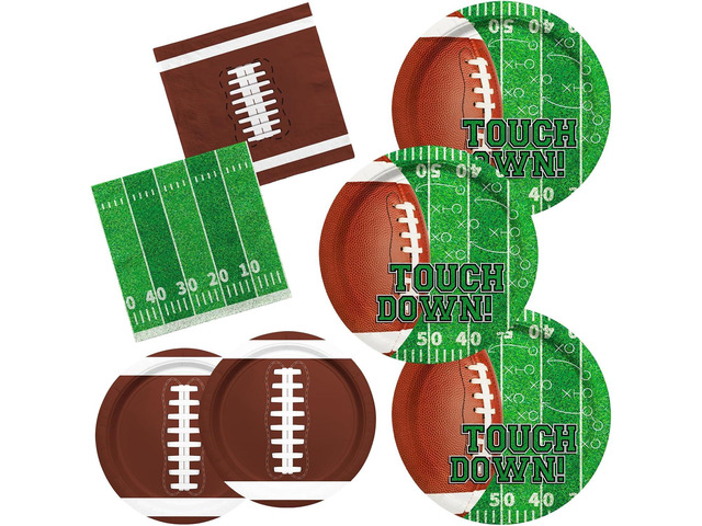 Football Party Supplies Kit Serve 50,Includes Touchdown Dinner Plates, Dessert Plates and Napkins for Football Birthday Party Football Game Day...