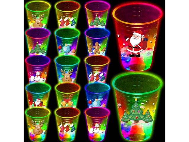mishunyus 40 Pcs Christmas Party Cups, Glow Christmas Flashing Theme Cups, for Holiday Party Supplies, for Nighttime Fun, BBQ, Christmas Decor,...