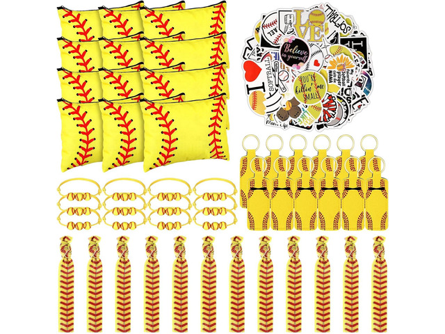 LEIFIDE 148 Pcs Softball Gifts Softball Goodie Bags Party Favors Sports Themed Accessories Include Makeup Bags Bracelets Keychains Stickers Hair...