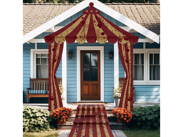 Fanfanwin 4 Pcs Carnival Circus Tent Decorations Carnival Entryway Door Party Decor Awning Hanging Banner Aisle Runners Supply for Circus Theme...