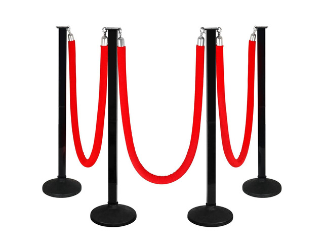4 Pack Stanchions Post with Velvet Rope, Crowd Control Stanchions, Queue Pole for for Movie Theater, Party Supplies(Red)
