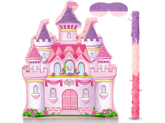 Princess Castle Piñata Bundle Girl Princess Party Piñata Set Include Pink Castle Piñata stick and Blindfold Mask for Princess Theme Birthday Party...