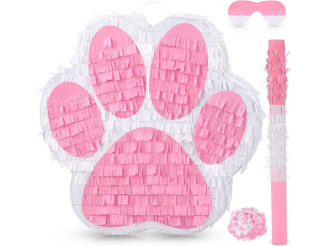 Small Dog Paw Piñata Puppy Birthday Party Supplies Animal Themed Birthday Piñata with Blindfold Bat Confetti for Pet Cow Themed Party Baby Shower...