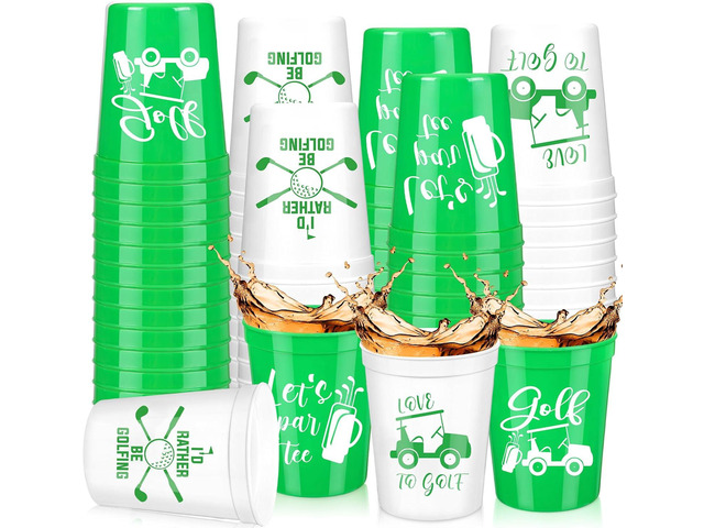 Norme 48 Pcs Golf Party Plastic Cups Bulk Golf Themed Reusable Drink Cups 16 oz Golf Ball Cart Design for Supply Favors Housewarming Decorations...
