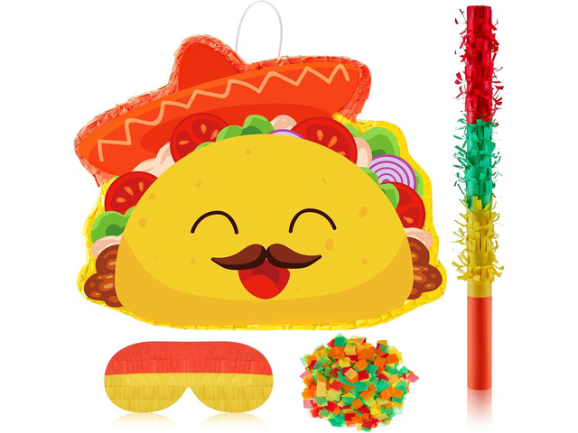 Lewtemi Taco Piñata for Cinco De Mayo Fiesta Party Decorations with Stick, Blindfold and Confetti, Fun Mexican Party Supplies for Celebration, 17.3...