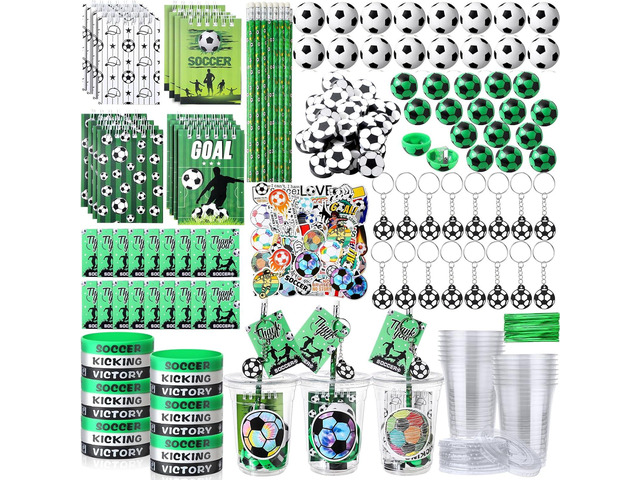 Colarr 195 Pcs Soccer Birthday Gifts Party Favors Sports Team Gift Cups Pencils Mini Book Keychains Wristbands Stickers Thank You Cards Eraser...