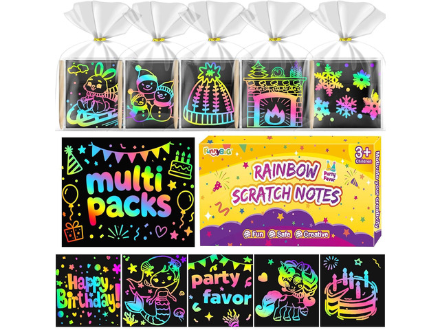FUNNYB & G 240 PCS Rainbow Scratch Paper Art Kit for Kids, Birthday Party Favors Goodie Bags Stuffers for Kids, Bulk Classroom Gifts Scratch Mini...