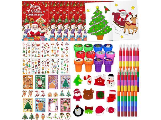 Cinrobiye 144 Pcss Merry Christmas Party Favors Max Holiday Coloring Books Tattoo DIY Sticker Stampers Class Reward Prizes for Christmas Holiday...