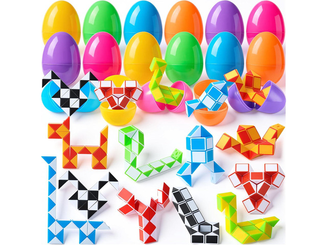 JOYIN 12 Pcs Prefilled Easter Eggs with Mini Snake Cubes Twist Puzzle Toys Snake Speed Cube for Kids Easter Party Favor Egg Hunt Classroom Exchange...