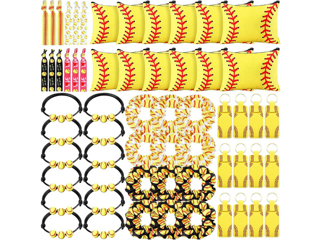 Nuogo 60 Pcs Softball Gifts for Team Girls Softball Party Favors Include Cosmetic Bag, Keychains, Hair Scrunchies, Hair Ties, Bracelets for Sport...