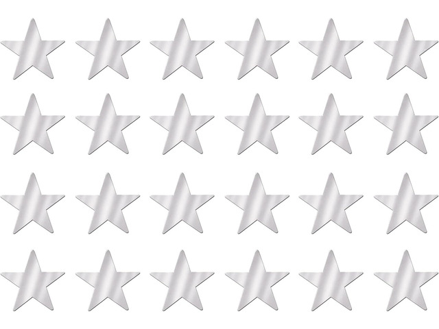 Beistle 24 Piece Silver Metallic Plastic Star Cut Outs For Weddings Birthday Party Supplies Classroom Decorations, 12'