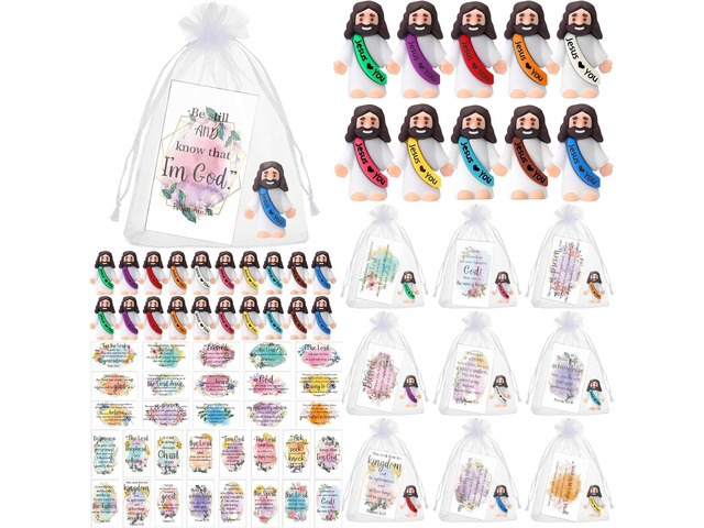 Bememo 50 Sets Christian Gifts Bulk Bible Verse Cards Include Little Jesus Figures Prayer Cards and Organza Bags for Religious Party Favors Sunday...