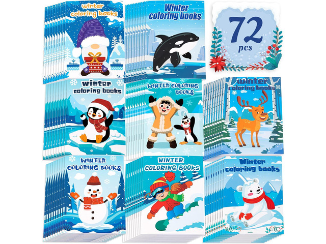 90shine 72PCS Winter Coloring Books for Kids, Christmas Party Favors in Bulk Goodie Bag Stocking Stuffers Gifts Ages 2-4 3-5 4-8
