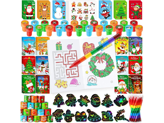 BenLouis Christmas Party Favors for Kids Xmas Classroom Gifts Prize Stockings Filler Coloring Books Bulk for Students Kids Crafts Holiday School...