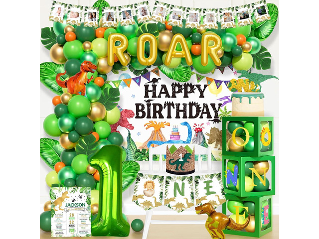 Hombae One a Saurus Birthday Decorations, Dinosaur 1st Party for One Year Old Boy Backdrop Balloon Garland Leaves Monthly Photo Highchair Banner...