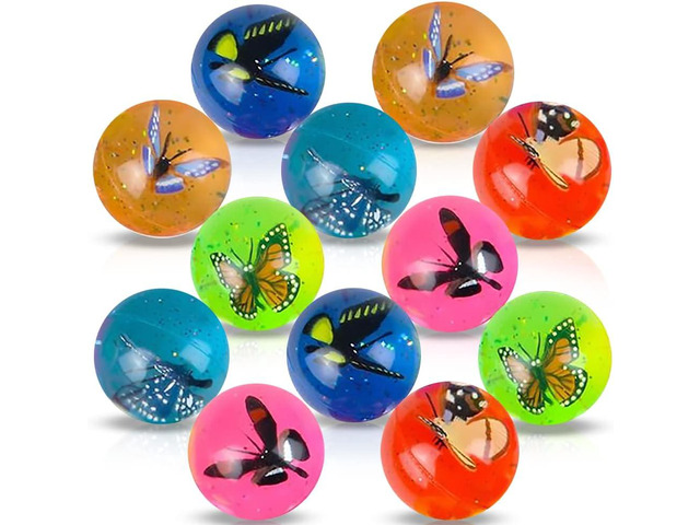 ArtCreativity Butterfly High Bounce Balls, Set of 12, Balls for Kids with 3D Butterfly Inside, Outdoor Toys for Encouraging Active Play, Party...