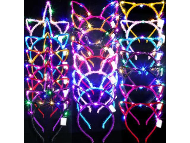 Giegxin 42 Pcs Glow in the Dark Headband Set Unicorn Headband Cute Light up Cat Ear Luminous Rabbit Bunny Ear for Party(42 Pcs,Short Hair Style)