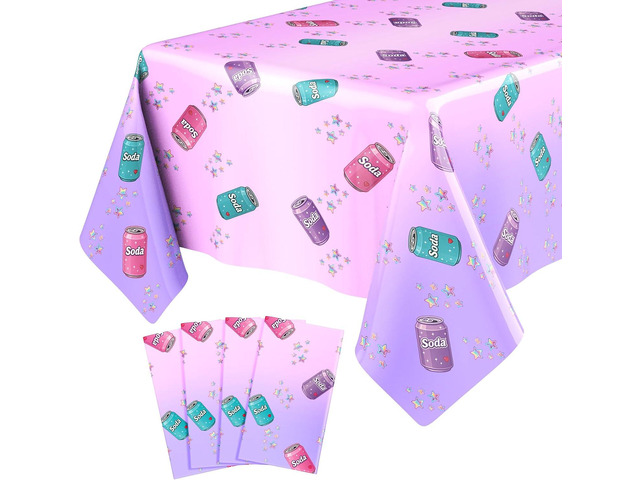 Gilprop 4 Pcs Kpop Themed Soda Bottle Birthday Party Decorations Plastic Cute Birthday Tablecloth 108 x 54 Inches Disposable Rectangle Tablecover...