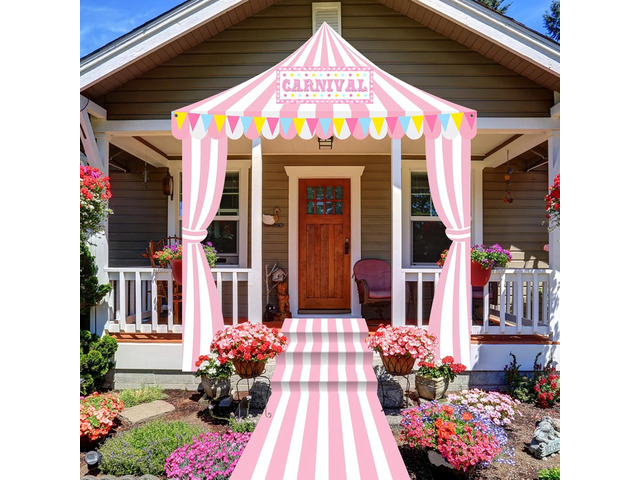 Fanfanwin 4 Pcs Carnival Circus Tent Decorations Carnival Entryway Door Party Decor Awning Hanging Banner Aisle Runners Supply for Circus Theme...