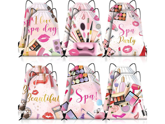 Equsion 12 Pcs Spa Party Favor Bags Drawstring Backpack Gift Bags for Girls Women Makeup Birthday Party Decorations Salon Baby Shower Spa...