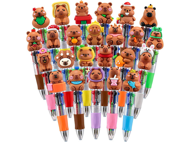 24 Pack Hydrochoerus hydrochaeris Pens 4-in-1 Multicolor Pens with Detachable Charms - Bulk Goodie Bag Fillers, Cute Party Favors for Kids,...