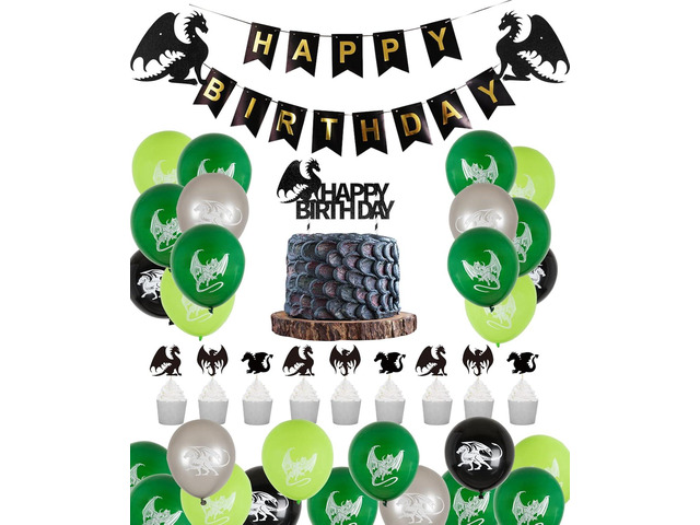 Dragon Birthday Party Decorations Dungeons and Dragons Theme Fantasy Party Supplies Including Dragon Cake Decoration and Toppers, Dragon Balloon...