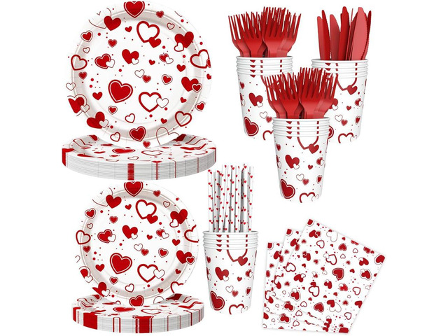 AIBIIN 112 PCS Valentines Day Plates and Napkins Party Decorations Red Heart Galentines Day Party Decorations Supplies Valentines Baby Shower...