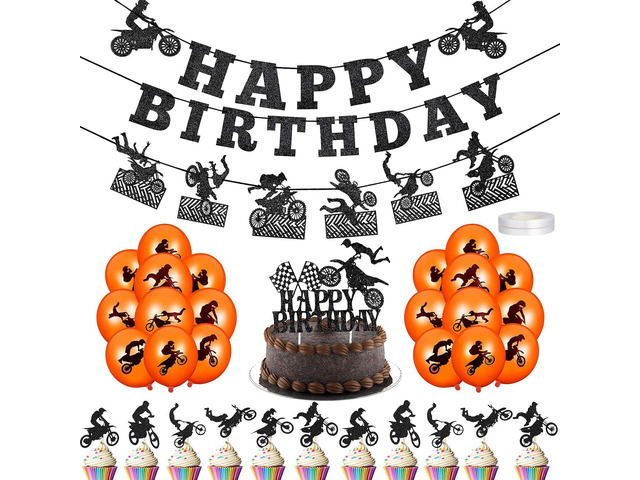 Chalyna 84 Pieces Motorcycle Birthday Party Decorations Dirt Bike Birthday Party Supplies, Include, Motorcycle Banner Cupcake Topper Latex Balloons...