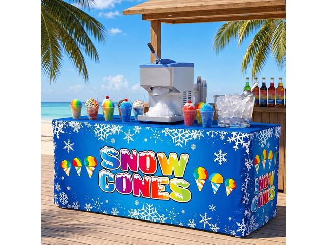 24' x 118' Snow Cones Tablecloth for Cool Snow Cones Stand Supplies Ice Cream Table Cover for Kids Summer Party Supplies Summer Beach Picnic...