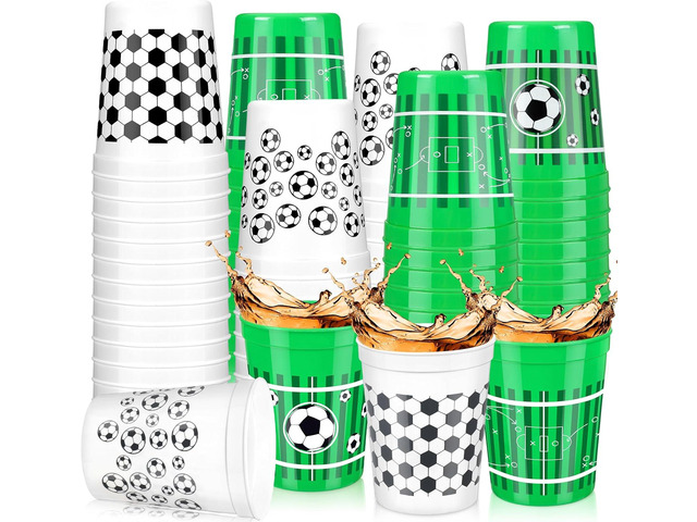 Norme 24 Pcs Soccer Party Plastic Cups Bulk Reusable Soccer Fan Party Plastic Cups 16 oz Sports Ball Reusable Supplies Decorations Ball Drinking...