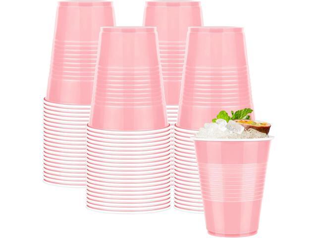 WYTAOHZL 100 Pack Disposable Plastic Cups 12 Ounce Pink Plastic Cups Pink Drinking Cups Bulk Disposable Cup for Wedding Birthday Party