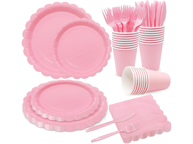144Pcs Pink Birthday Party Supplies Pink Tableware Set Serve 24 Guests Includes Dinner Plates Cups Napkins For Wedding Baby Shower Birthday Party...