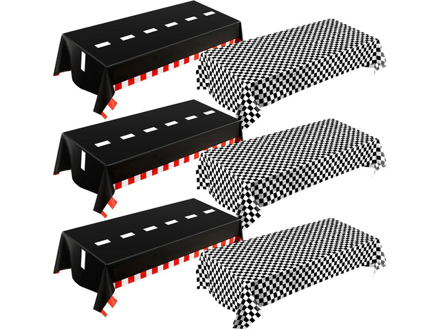 Breling 6 Packs Car Birthday Party Decorations Plastic Car Table Cloth Two Fast Disposable Race Road Checkered Party Supplies Race Theme Party...