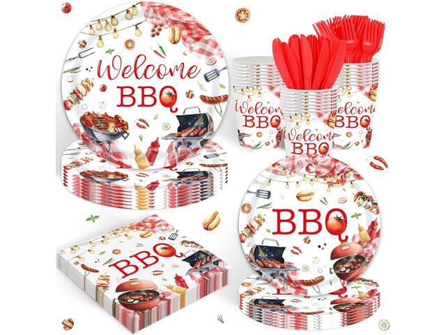 120PCS BBQ Party Supplies for Birthday, Barbecue Picnic Party Decorations Welcome BBQ Summer Gathering Tableware Set Lobster Seafood Boil Plates...