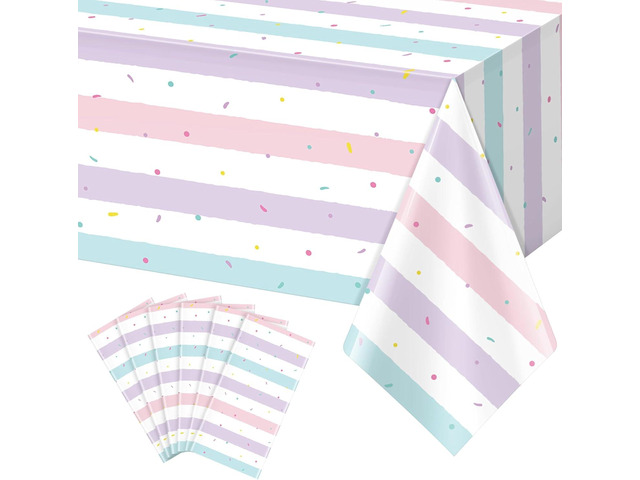 6 Pack Sprinkle Ice Cream Tablecloth Party Decorations, Ice Cream Birthday Plastic Party Supplies, Donut Disposable Rectangle Table Cover for Kids...