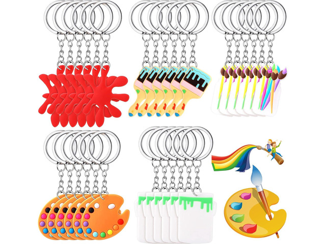 Tudomro Art Paint Party Favors Keychain Art Paint Splatter Palette Brush Keychain for Kids Artist Party Gift Supplies(60 Pieces)