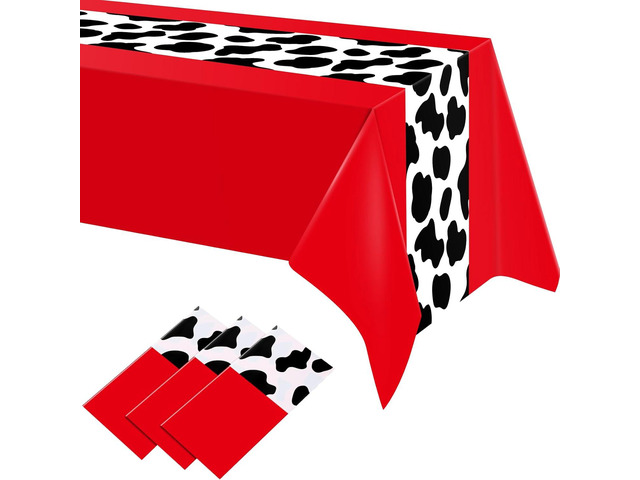 Oudain 4 Pcs Cow Tablecloth for Party Cowgirl Cow Table Runner Print Rectangular Birthday Party Inspired Decorations Supplies (Red)