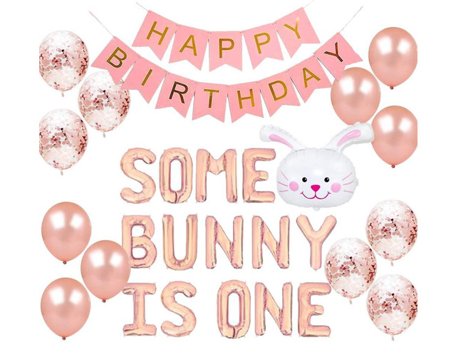 Some Bunny Is One First Birthday Party Supplies, Some Bunny is One Balloons Happy Birthday Banner for Spring Easter Rabbit Themed Baby Girls 1st...